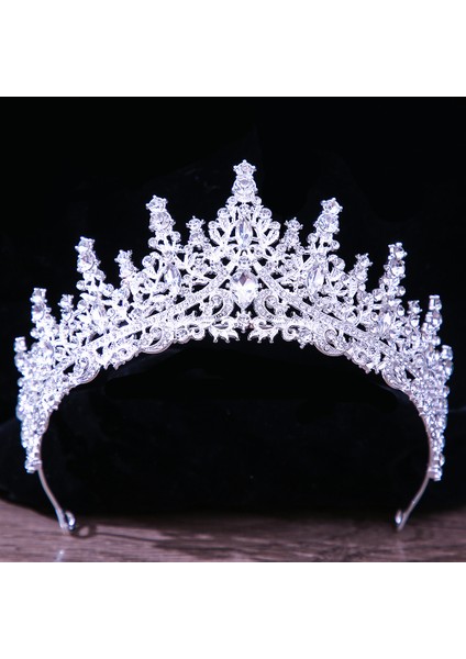 Stil G Gümüş Renk Gümüş Renk Kristal Taçlar ve Çelenkler Barok Vintage Taç Tiara Kadınlar Için Gelin Pageant Balo Diadem Düğün Saç Aksesuarları (Yurt Dışından) fırsatları
