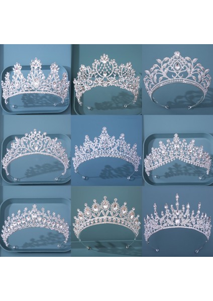 Stil E Gümüş Renk Çeşitli Gümüş Renk Kristal Taçlar Gelin Tiaras Moda Kraliçe Taklidi Diadem Cz Başlığı Düğün Saç Takı Aksesuarları (Yurt Dışından) fiyatları