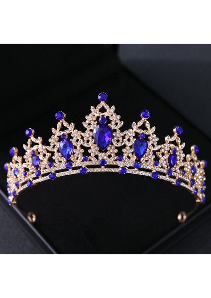 Mavi Düğün Saç Tiara Kristal Gelin Tacı Taç Gümüş Renk Diadem Peçe Tiaras Düğün Saç Aksesuarları Başlıklar Kafa Takı (Yurt Dışından)