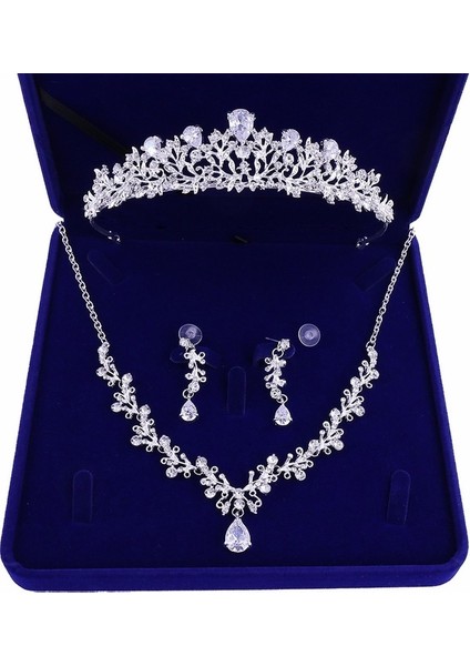 Resim Olarak Moda Zirkon Gelin Takı Setleri Düğün Taç Kolye Küpe Pin Inci Kristal Tiara ve Taçlar Saç Süsler Kadın (Yurt Dışından)
