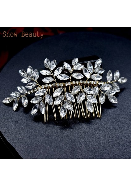 A499-GOLD A83 Alaşım Yapraklar Altın Gelin Tarak Düğün Saç Aksesuarları Inci Düğün Başlığı Kristal Rhinestones Saç Klipler Kadın Taç (Yurt Dışından)