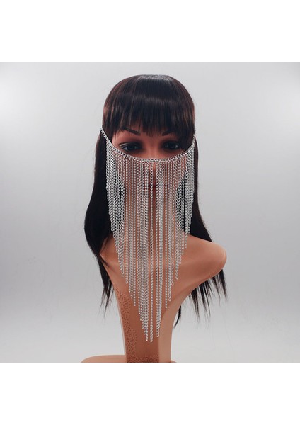 Gümüş Renk Yeni Tasarım Kadın Altın Renk Alüminyum Zincir Çok Katmanlı Püskül Baş Zincirler Yüz Takı ve Kafa Takı Cadılar Bayramı Hediye (Yurt Dışından)