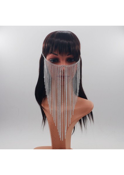 Gümüş Renk Yeni Tasarım Kadın Altın Renk Alüminyum Zincir Çok Katmanlı Püskül Baş Zincirler Yüz Takı ve Kafa Takı Cadılar Bayramı Hediye (Yurt Dışından) fırsatları