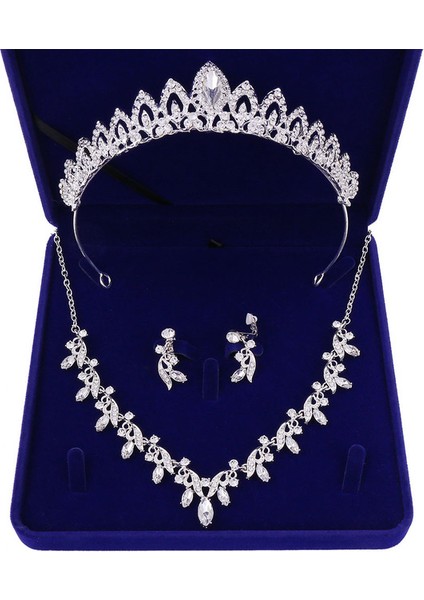 Resim Olarak Moda Zirkon Gelin Takı Setleri Düğün Taç Kolye Küpe Pin Inci Kristal Tiara ve Taçlar Saç Süsler Kadın (Yurt Dışından)