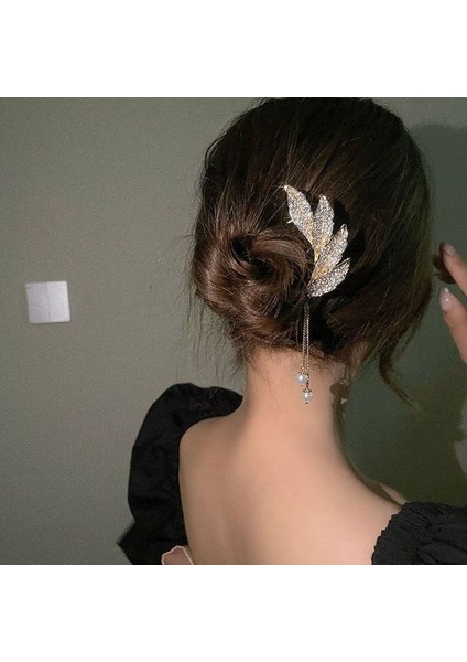 07 Altın Rengi Retro Püskül Inci Kolye Firkete Kadınlar Için U Şeklinde Firkete Antik Stil Headdress Japon Basit Metal Saç Aksesuarları (Yurt Dışından) modelleri