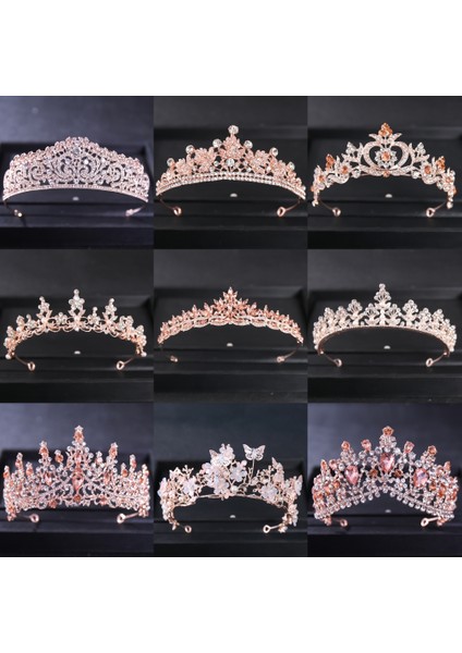 Gül Altın Gül Altın Rengi Kristal Tiaras ve Taçlar Taklidi Balo Prenses Diadem Düğün Gelin Saç Aksesuarları Takı Taç Tiara (Yurt Dışından) fiyatları