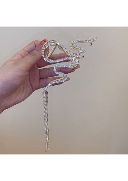 06 Lüks Rhinestones Saç Tokası Püskül Yılan Plakaları Saç Pençe Klipleri Firkete Büyük Köpekbalığı Klip Headdress Saç Aksesuarları Kadın Tiara (Yurt Dışından) fırsatları