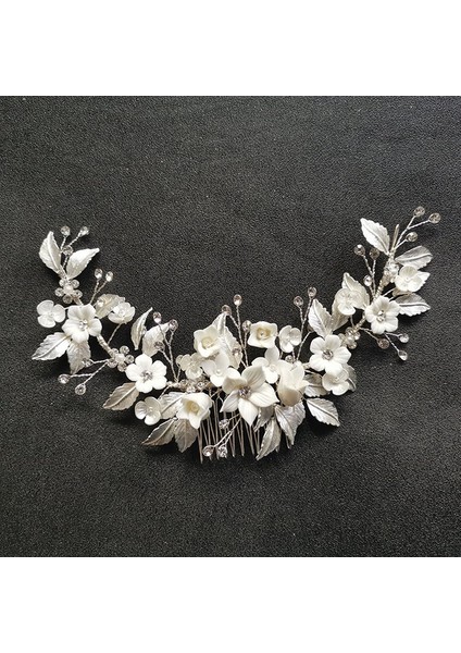 0705 Gümüş Slbrıdal El Yapımı Kristal Rhinestone Inciler Seramik Çiçek Gelin Saç Tarak Düğün Saç Aksesuarları Nedime Kadınlar Takı (Yurt Dışından)