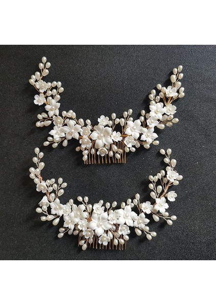 0705 Gümüş Slbrıdal El Yapımı Kristal Rhinestone Inciler Seramik Çiçek Gelin Saç Tarak Düğün Saç Aksesuarları Nedime Kadınlar Takı (Yurt Dışından) fiyatları