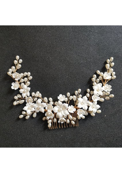 0705 Gümüş Slbrıdal El Yapımı Kristal Rhinestone Inciler Seramik Çiçek Gelin Saç Tarak Düğün Saç Aksesuarları Nedime Kadınlar Takı (Yurt Dışından) modelleri