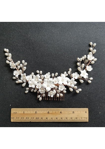0705 Gümüş Slbrıdal El Yapımı Kristal Rhinestone Inciler Seramik Çiçek Gelin Saç Tarak Düğün Saç Aksesuarları Nedime Kadınlar Takı (Yurt Dışından) indirimleri