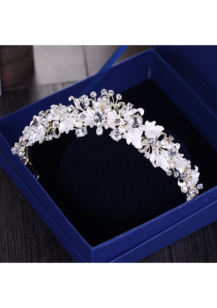 Altın Rengi Barok Vintage Altın Rengi Taklidi Inci Çiçek Gelin Taçları Tiaras Kafa Bandı Kristal Diadem Taç Düğün Saç Aksesuarları (Yurt Dışından)