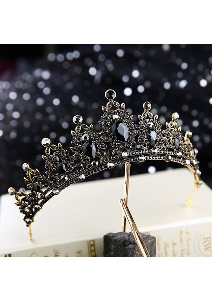 Stil F Siyah Barok Retro Siyah Lüks Gelin Kristal Tiaras Taçlar Prenses Kraliçe Pageant Balo Taklidi Peçe Tiara Düğün Saç Aksesuarı (Yurt Dışından)