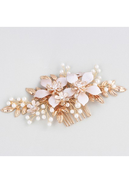 Altın Rengi Trendy Düğün Saç Aksesuarları Saç Tarak Inci Headdress Gelin Çiçek Saç Tarak Kadın Tiara Balo El Yapımı Saç Süsleri (Yurt Dışından)