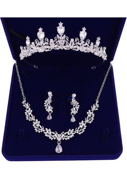 Resim Olarak Moda Zirkon Gelin Takı Setleri Düğün Taç Kolye Küpe Pin Inci Kristal Tiara ve Taçlar Saç Süsler Kadın (Yurt Dışından)