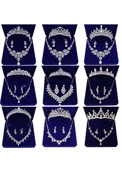 Resim Olarak Moda Zirkon Gelin Takı Setleri Düğün Taç Kolye Küpe Pin Inci Kristal Tiara ve Taçlar Saç Süsler Kadın (Yurt Dışından)
