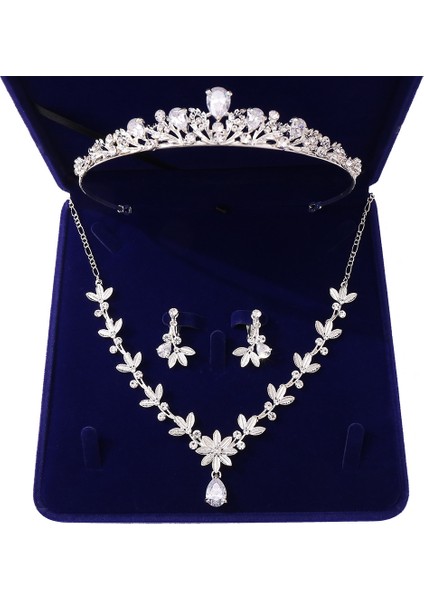 Resim Olarak Moda Zirkon Gelin Takı Setleri Düğün Taç Kolye Küpe Pin Inci Kristal Tiara ve Taçlar Saç Süsler Kadın (Yurt Dışından)