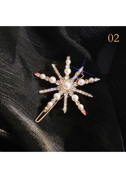 B Moda Parlayan Rhinestones Kar Tanesi Inci Firkete Saç Tokası Kadınlar Için Gelin Bling Kristal Tokalarım Saç Aksesuarları Takı (Yurt Dışından)