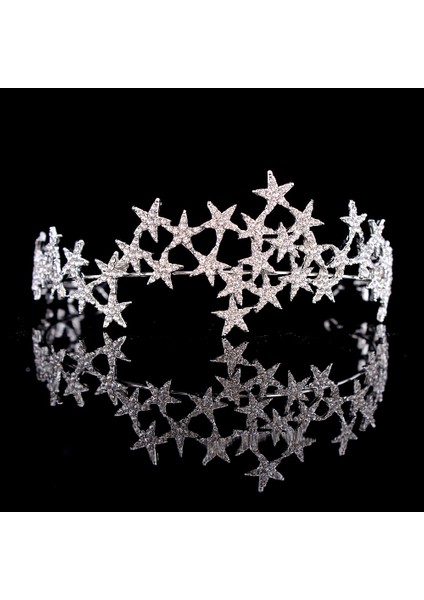 Gümüş Tiara Kristal Yıldız Tiara Taç Düğün Gelin Rhinestones Taç Bandı Gelin Headdress Başlığı Kadın Kız Saç Takı Aksesuarları (Yurt Dışından) fiyatları