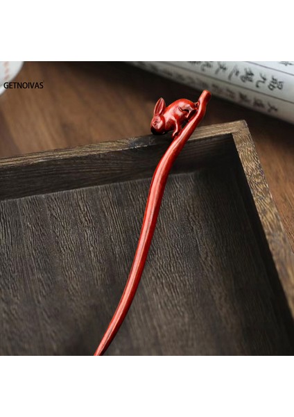 Bir Çin Ahşap Saç Sopa Saç Tokalarım Kırmızı Sandal Ağacı Tavşan Klipler Vintage Stil Firkete Aksesuarları Kadınlar Için Bun Maker ml (Yurt Dışından) modelleri