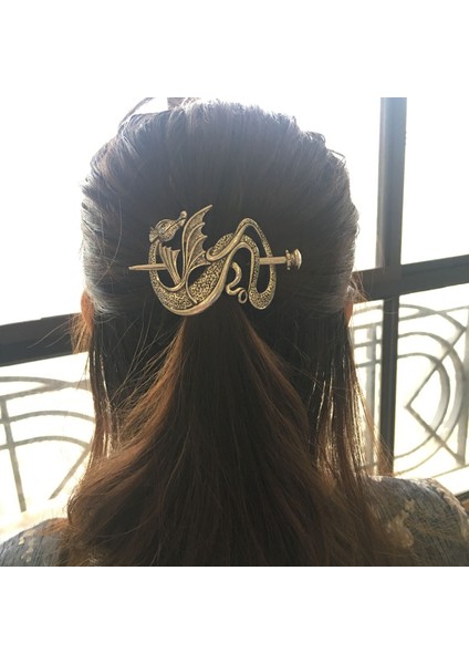 0264-C-GÜMÜŞ Orijinal Viking Retro Uçan Ejderha Saç Tokası 2022 Punk Ejderhaların Annesi Abd Tv Dizisi Saç Süsler Firkete Saç Aksesuarları (Yurt Dışından) modelleri