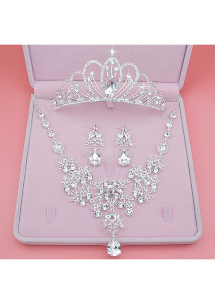 15 Yüksek Kalite Moda Kristal Düğün Gelin Takı Setleri Kadın Gelin Tiara Taçlar Küpe Kolye Düğün Takı Aksesuarları (Yurt Dışından)