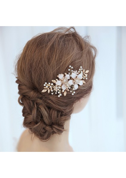 Altın Rengi Trendy Düğün Saç Aksesuarları Saç Tarak Inci Headdress Gelin Çiçek Saç Tarak Kadın Tiara Balo El Yapımı Saç Süsleri (Yurt Dışından) modelleri