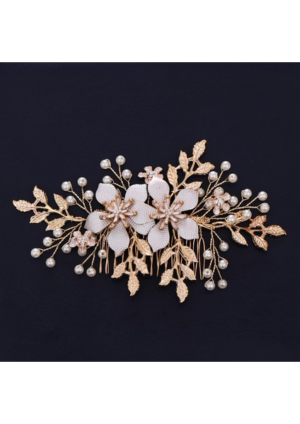 Altın Rengi Trendy Düğün Saç Aksesuarları Saç Tarak Inci Headdress Gelin Çiçek Saç Tarak Kadın Tiara Balo El Yapımı Saç Süsleri (Yurt Dışından) indirimleri