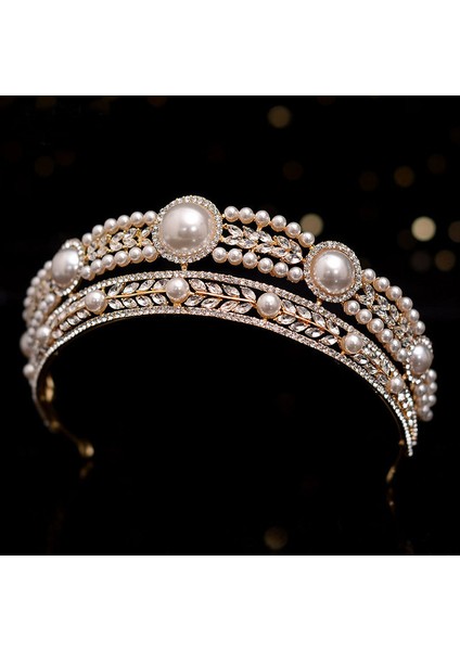 H035 Altın Rengi Kmvexo Lüks Altın Rengi Kristal Inciler Gelin Tiaras Taç Taklidi Pageant Diadem 2021 Saç Bantları Düğün Saç Aksesuarları (Yurt Dışından)