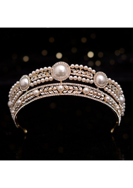 H035 Altın Rengi Kmvexo Lüks Altın Rengi Kristal Inciler Gelin Tiaras Taç Taklidi Pageant Diadem 2021 Saç Bantları Düğün Saç Aksesuarları (Yurt Dışından) fırsatları
