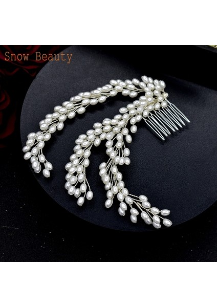 A465-GÜMÜŞ A83 Alaşım Yapraklar Altın Gelin Tarak Düğün Saç Aksesuarları Inci Düğün Başlığı Kristal Rhinestones Saç Klipler Kadın Taç (Yurt Dışından)