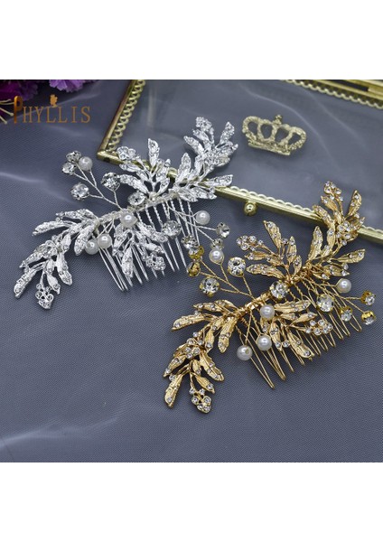 A465-GÜMÜŞ A83 Alaşım Yapraklar Altın Gelin Tarak Düğün Saç Aksesuarları Inci Düğün Başlığı Kristal Rhinestones Saç Klipler Kadın Taç (Yurt Dışından) modelleri