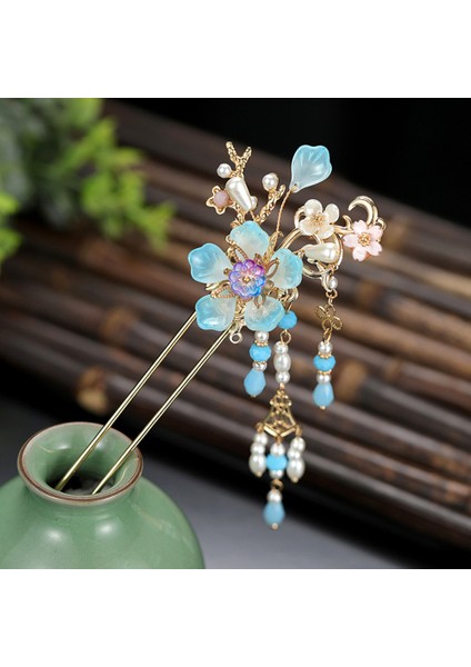 Stil 3 Altın Rengi Kırmızı Çiçek Inciler Uzun Püsküller Saç Sopa Tokalar Çin Düğün Saç Aksesuarları Gelin Saç Takı Başlıklar (Yurt Dışından) fırsatları