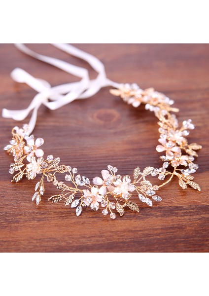 Altın Trendy Gelin Çiçek Saç Takı Kristal Rhinestone El Yapımı Düğün Headdress Kafa Bandı Womanhair Aksesuarları Tiara (Yurt Dışından)
