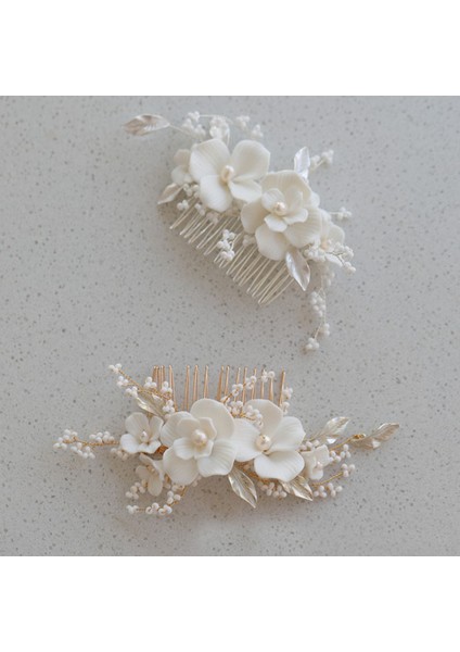 2146 Altın Slbrıdal El Yapımı Alaşım Yaprak Taklidi Seramik Çiçek Tatlı Su Incileri Gelin Saç Tarağı Düğün Saç Aksesuarları Kadınlar Takı (Yurt Dışından) modelleri