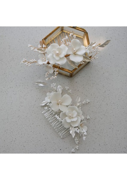 2146 Altın Slbrıdal El Yapımı Alaşım Yaprak Taklidi Seramik Çiçek Tatlı Su Incileri Gelin Saç Tarağı Düğün Saç Aksesuarları Kadınlar Takı (Yurt Dışından) fırsatları