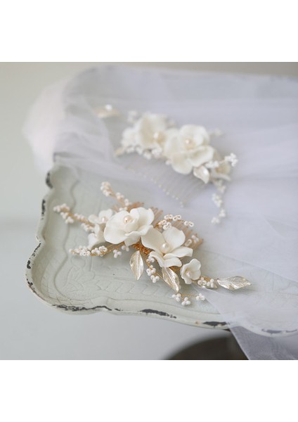 2146 Altın Slbrıdal El Yapımı Alaşım Yaprak Taklidi Seramik Çiçek Tatlı Su Incileri Gelin Saç Tarağı Düğün Saç Aksesuarları Kadınlar Takı (Yurt Dışından) indirimleri