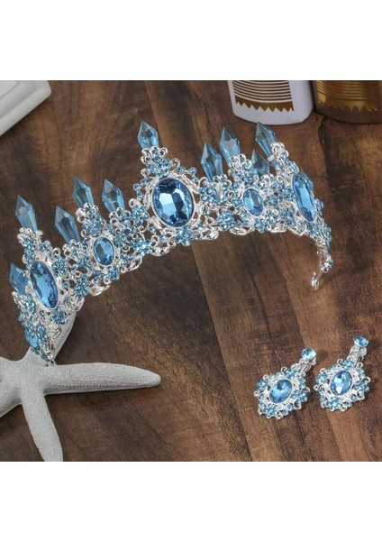 H013 Silverlightblue 2020 Yeni Varış Büyüleyici Mavi Kristal Gelin Tiaras Taç Prenses Düğün Saç Aksesuarları Için Muhteşem Rhinestone Diadem (Yurt Dışından)