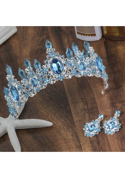 H013 Silverlightblue 2020 Yeni Varış Büyüleyici Mavi Kristal Gelin Tiaras Taç Prenses Düğün Saç Aksesuarları Için Muhteşem Rhinestone Diadem (Yurt Dışından) fiyatları