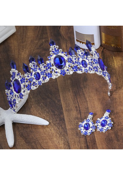 H013 Silverlightblue 2020 Yeni Varış Büyüleyici Mavi Kristal Gelin Tiaras Taç Prenses Düğün Saç Aksesuarları Için Muhteşem Rhinestone Diadem (Yurt Dışından) modelleri