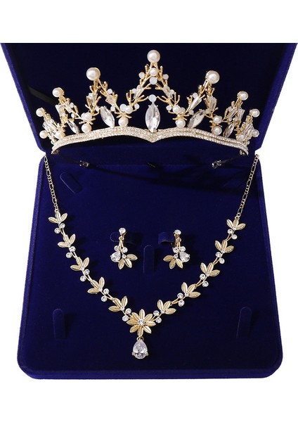 Resim Olarak Moda Zirkon Gelin Takı Setleri Düğün Taç Kolye Küpe Pin Inci Kristal Tiara ve Taçlar Saç Süsler Kadın (Yurt Dışından)