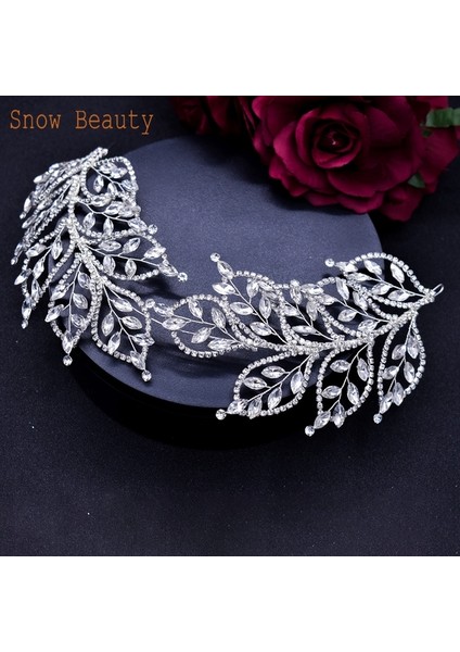 DZ017-GÜMÜŞ A115 Yapraklar Düğün Kafa Bandı Kristal Gelin Headdress Inci Kafa Çember Tasarım Başlığı Kadınlar Için Tiara Gelin Saç Aksesuarları (Yurt Dışından)
