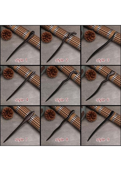 Stil 3 Siyah Sandal Ağacı El Oyma Antik Çin Firkete Kadın Hanfu Elbise Cosplay Ahşap Saç Çatal Sarmal Saç Şekillendirici Takı (Yurt Dışından) modelleri
