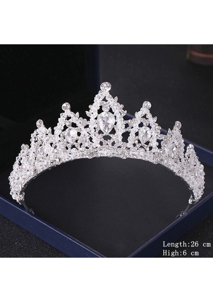 Gümüş Kristal Rhinestone Düğün Taç Gümüş Renk Gelin Tiaras ve Taç Headdress Saç Aksesuarları Kadın Düğün Gelin Başlığı (Yurt Dışından)
