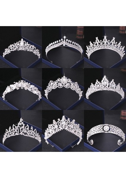 Gümüş Kristal Rhinestone Düğün Taç Gümüş Renk Gelin Tiaras ve Taç Headdress Saç Aksesuarları Kadın Düğün Gelin Başlığı (Yurt Dışından) fiyatları