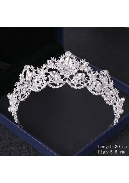 Gümüş Kristal Rhinestone Düğün Taç Gümüş Renk Gelin Tiaras ve Taç Headdress Saç Aksesuarları Kadın Düğün Gelin Başlığı (Yurt Dışından)