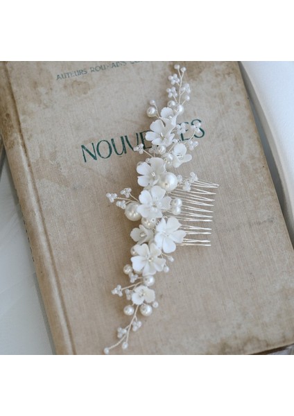 Altın Beyaz Porselen Çiçek Gelin Tarak Saç Parçası Inciler Düğün Takısı El Yapımı Kadın Başlığı Saç Süsleme (Yurt Dışından) fiyatları