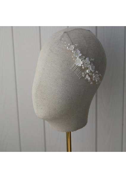 Altın Beyaz Porselen Çiçek Gelin Tarak Saç Parçası Inciler Düğün Takısı El Yapımı Kadın Başlığı Saç Süsleme (Yurt Dışından) modelleri