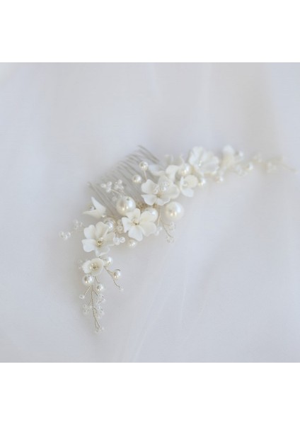 Altın Beyaz Porselen Çiçek Gelin Tarak Saç Parçası Inciler Düğün Takısı El Yapımı Kadın Başlığı Saç Süsleme (Yurt Dışından) fırsatları