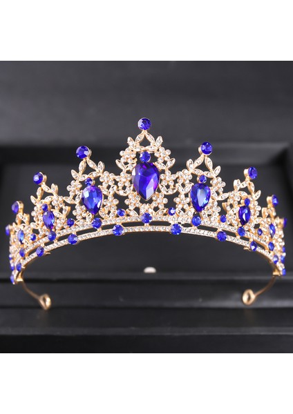 Mavi Düğün Saç Tiara Kristal Gelin Tacı Taç Gümüş Renk Diadem Peçe Tiaras Düğün Saç Aksesuarları Başlıklar Kafa Takı (Yurt Dışından)